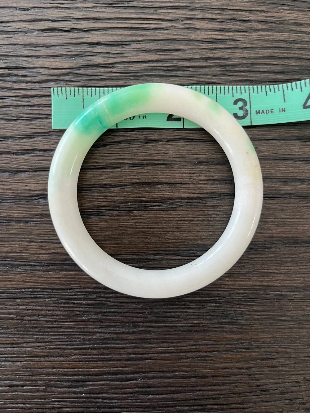 Jade Bangle Bracelet in White/Cream with Green Accents